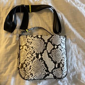 Black and white snake print cross body purse